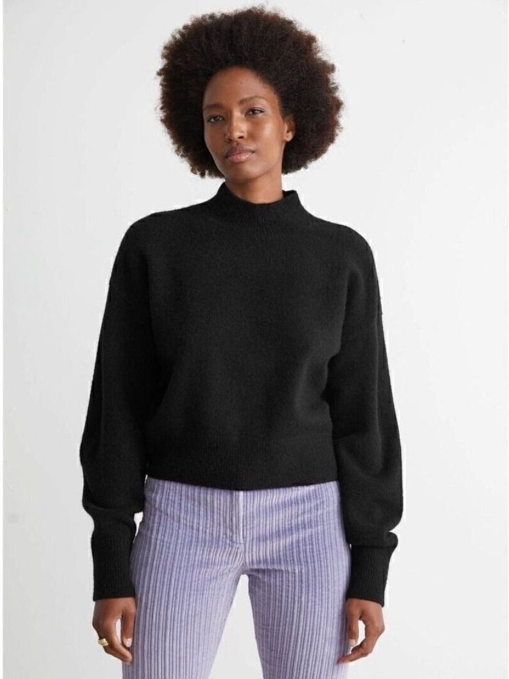 & Other Stories Black Oversized Knit Chunky Mock Neck Sweater Size M Wool Blend